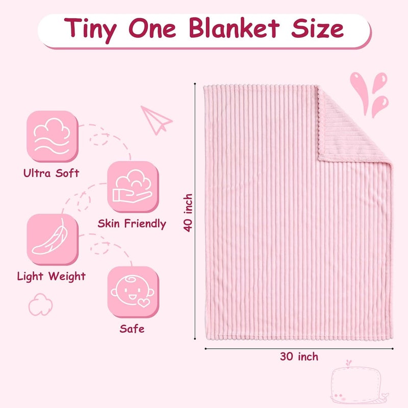 Eonkasp Soft Fleece Baby Blanket Ultra Cozy Pink Baby Blankets for Girls Warm and Lightweight Infant Toddler Newborn Receiving Gift with Reversible Stripes for Crib Stroller, 30x40 Inch, Light Pink - Image 4